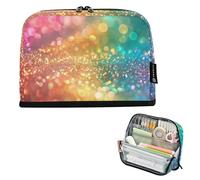 Astuccio per matite con motivo arcobaleno e stelle scintillanti, con cerniera, grande, per ragazze, motivo floreale, rosa, per il rientro a scuola