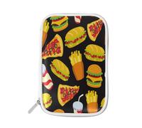 Astuccio per matite con motivo fast food, nero, porta matite, pizza, hamburger, con cerniera, astuccio da viaggio, organizer per cosmetici, per la scuola, ragazze e ragazzi, Multi, Size:9(L)x5.5(W)