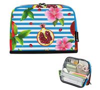 Astuccio per matite con motivo floreale e melograno a righe blu, astuccio per matite con cerniera, grazioso astuccio per penne per ragazze, cancelleria per bambini, forniture per il rientro a scuola