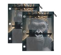 Astuccio per matite con motivo gorilla, divertente astuccio per matite per | Astuccio trasparente con cerniera frontale, 3 tasche e occhielli rinforzati, confezione da 2, per il rientro a scuola