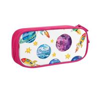 Astuccio per matite con motivo nave spaziale per ragazzi e ragazze, con pianeta colorato, grande, per cancelleria, per scuola, ufficio, borsa per il trucco con cerniera, Blu, 21x5x10.5cm, Astuccio per