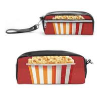 Astuccio per matite con motivo popcorn in stile cartone animato, grande capacità, in pelle, con cerniera, piccola borsa per il trucco, organizer per forniture per ufficio, per donne e uomini