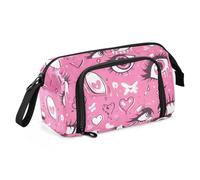 Astuccio per matite con occhi d'amore e pesca, grande capacità, sottile, con cerniera, per bambini e ragazze, materiale scolastico