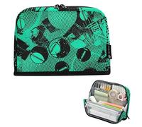 Astuccio per matite con palline nere e verdi, grande astuccio con cerniera, astuccio carino per penne per ragazze, articoli di cancelleria essenziali per bambini, forniture per il rientro a scuola