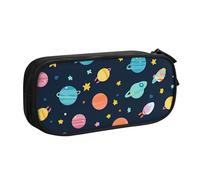 Astuccio per matite con pianeta colorato e stella spaziale, per ragazzi e ragazze, grande, per cancelleria, per scuola, ufficio, borsa per il trucco con cerniera, Nero , 21x5x10.5cm, Astuccio per