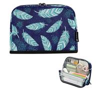 Astuccio per matite con piume verdi tribali e pois blu, astuccio con cerniera, grandi borse per penne per ragazzi e ragazze, stampe per adulti e bambini, organizer per il rientro a scuola