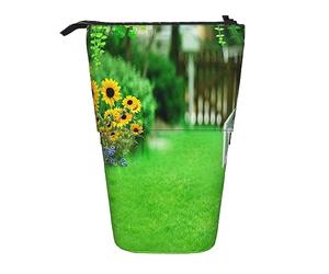 Astuccio per matite con recinzione di vite e prateria con girasole Astuccio per matite stampato in piedi Astuccio portamatite telescopico Astuccio per cancelleria carino Organizer per ufficio con chiu