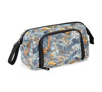 Astuccio per matite con scena di costruzione, diga, gru, autocarro con cassone ribaltabile, grande capacità, carino materiale scolastico con slot astuccio con cerniera per ragazze da viaggio