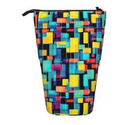 Astuccio per matite con schema geometrico quadrato, supporto espandibile, tessuto Oxford multi-design, altezza regolabile, borsa cosmetica multiuso