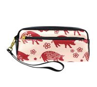 Astuccio per matite, con scritta "Happy Chinese New Year of Pig", in pelle PU, con cerniera, per ragazzi e ragazze, per scuola e ufficio