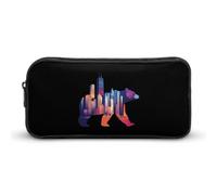 Astuccio per matite con silhouette di orso che cammina con lo skyline di Chicagos City, grazioso astuccio per penne e cosmetici, organizer per viaggi e ufficio