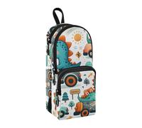 Astuccio per matite con simpatico dinosauro in auto, grande capacità, con scomparto per studenti, a forma di zainetto, organizer per cancelleria e pennarelli, per scuola, ufficio, lavoro, Dinosauro