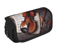 Astuccio per matite con spartiti per violino, astuccio a doppio strato, grande capacità, con doppia cerniera, portatile, per uomini, donne, viaggi, lavoro, ufficio