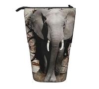 Astuccio per matite con stampa 3D di elefante, astuccio telescopico, porta matite in piedi, borsa per trucchi, organizer per cosmetici, unisex, Nero , Taglia unica, Da viaggio