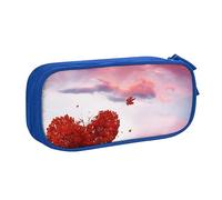 Astuccio per matite con stampa a cuore rosso, astuccio per trucchi e gioielli, portatile, da viaggio, nero, Blu, Taglia unica, Astuccio portamatite