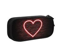 Astuccio per matite con stampa a cuore rosso, astuccio per trucchi, portagioie, portatile, da viaggio, nero, Nero , Taglia unica, Astuccio portamatite