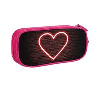 Astuccio per matite con stampa a cuore rosso, astuccio per trucchi, portagioie, portatile, da viaggio, nero, rosa, Taglia unica, Astuccio portamatite