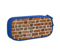 Astuccio per matite con stampa a muro di mattoni rossi, astuccio per trucchi, portagioie, portatile, da viaggio, nero, Blu, Taglia unica, Astuccio portamatite