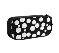 Astuccio per matite con stampa a pois bianchi e neri, per trucchi, gioielli, portatile, da viaggio, nero, Nero , Taglia unica, Astuccio portamatite