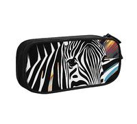 Astuccio per matite con stampa astratta con zebra animale, astuccio per trucchi, portagioie, portatile, da viaggio, nero, Nero , Taglia unica, Astuccio portamatite