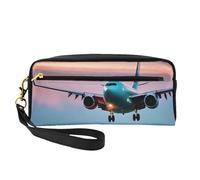 Astuccio per matite con stampa di aeroplano nelle luci della sera, per ragazze, studenti, cosmetici, per scuola, ufficio, viaggi