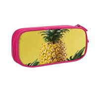 Astuccio per matite con stampa di ananas giallo, astuccio per trucchi e gioielli, scatola portatile da viaggio, nero, rosa, Taglia unica, Astuccio portamatite