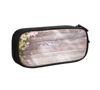 Astuccio per matite con stampa di assi e fiori in legno primaverile, astuccio per trucchi e gioielli, scatola portatile per gioielli da viaggio, nero, Nero , Taglia unica, Astuccio portamatite