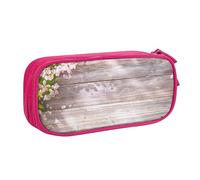 Astuccio per matite con stampa di assi e fiori in legno primaverile, astuccio per trucchi e gioielli, scatola portatile per gioielli da viaggio, nero, rosa, Taglia unica, Astuccio portamatite