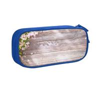 Astuccio per matite con stampa di assi e fiori in legno primaverile, astuccio per trucchi e gioielli, scatola portatile per gioielli da viaggio, nero, Blu, Taglia unica, Astuccio portamatite