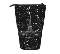 Astuccio per matite con stampa di cane della foresta invernale, carino, in piedi, retrattile, astuccio per cancelleria, Notte Parigi Torre Eiffel, Taglia unica, Portamonete