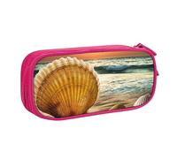 Astuccio per matite con stampa di conchiglie e sabbia, astuccio per trucchi, portagioie, scatola portatile per gioielli da viaggio, nero, rosa, taglia unica, astuccio per matite