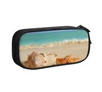 Astuccio per matite con stampa di conchiglie marine sulla spiaggia, astuccio per trucchi e gioielli, portatile, da viaggio, nero, Nero , Taglia unica, Astuccio portamatite