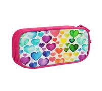 Astuccio per matite con stampa di cuori arcobaleno, per cosmetici, strumenti artistici, studenti, insegnanti, uso versatile, rosa, Taglia unica, Set di zaini per la scuola