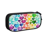 Astuccio per matite con stampa di cuori arcobaleno, per cosmetici, strumenti artistici, studenti, insegnanti, uso versatile, Nero , Taglia unica, Set di zaini per la scuola