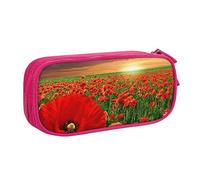 Astuccio per matite con stampa di fiori rossi, astuccio per trucchi e gioielli, portatile, da viaggio, nero, rosa, Taglia unica, Astuccio portamatite