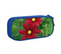 Astuccio per matite con stampa di fiori rossi, astuccio per trucchi e gioielli, portatile, da viaggio, nero, Blu, Taglia unica, Astuccio portamatite