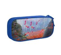 Astuccio per matite con stampa di foglie rosse e muschio, astuccio per trucchi e gioielli, portatile, da viaggio, nero, Blu, Taglia unica, Astuccio portamatite