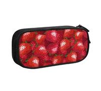 Astuccio per matite con stampa di fragole rosse, astuccio per trucchi e gioielli, portatile, da viaggio, nero, Nero , Taglia unica, Astuccio portamatite