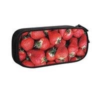 Astuccio per matite con stampa di fragole rosse, astuccio per trucchi e gioielli, portatile, da viaggio, nero, Nero , Taglia unica, Astuccio portamatite