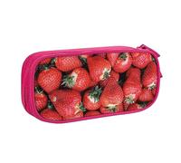 Astuccio per matite con stampa di fragole rosse, astuccio per trucchi e gioielli, portatile, da viaggio, nero, rosa, Taglia unica, Astuccio portamatite