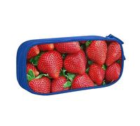 Astuccio per matite con stampa di fragole rosse, astuccio per trucchi, portagioie, portatile, da viaggio, nero, blu, taglia unica, astuccio per matite