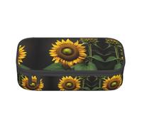 Astuccio per matite con stampa di girasoli in The Weeds, grande capacità, astuccio multiuso per trucchi con cerniera, Nero , Taglia unica, Beauty case