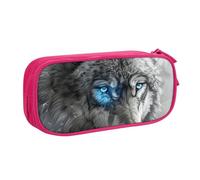 Astuccio per matite con stampa di lupo con occhi blu, per cosmetici, strumenti artistici, studenti, insegnanti, uso versatile, rosa, Taglia unica, Set di zaini per la scuola