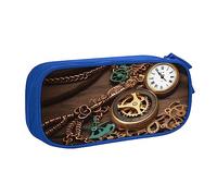Astuccio per matite con stampa di orologi Steampunk, portachiavi e catene, astuccio per trucchi, portagioie, portatile, da viaggio, nero, Blu, Taglia unica, Astuccio portamatite