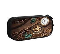 Astuccio per matite con stampa di orologi Steampunk, portachiavi e catene, astuccio per trucchi, portagioie, portatile, da viaggio, nero, Nero , Taglia unica, Astuccio portamatite