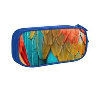 Astuccio per matite con stampa di piume rosse blu e verdi, per trucchi, gioielli, portatile, da viaggio, nero, Blu, Taglia unica, Astuccio portamatite