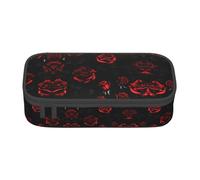 Astuccio per matite con stampa di rose rosse e nere, grande capacità, astuccio multiuso per trucco con cerniera, Nero , Taglia unica, Beauty case