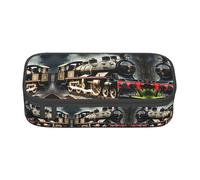 Astuccio per matite con stampa di treno a vapore, grande capacità, astuccio multiuso per trucchi con cerniera, Nero , Taglia unica, Beauty case