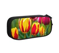 Astuccio per matite con stampa di tulipani rosa, per cosmetici, strumenti artistici, studenti, insegnanti, uso versatile, Nero , Taglia unica, Set di zaini per la scuola