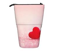 Astuccio per matite con stampa glitter rosa con cuore rosso, astuccio telescopico, astuccio per matite in piedi, borsa per trucchi, organizer per cosmetici, unisex, Nero , Taglia unica